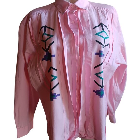 Vintage 80's Wrangler Womens XL Pink Button-Up Shirt Geometric Pattern Design - Picture 1 of 6